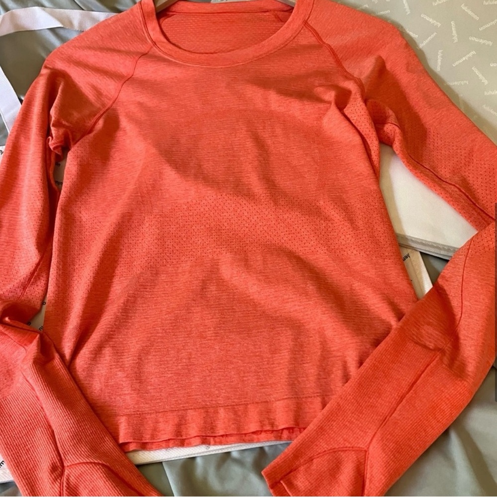 lululemon Swiftly Tech Long Sleeve 2.0 Race, Size 6, Solar Orange/Sunny coral - Picture 5 of 6